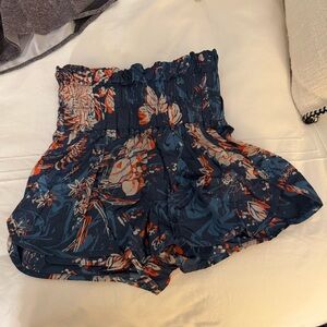 FP Movement by Free People Navy and Orange Floral High Waist Shorts